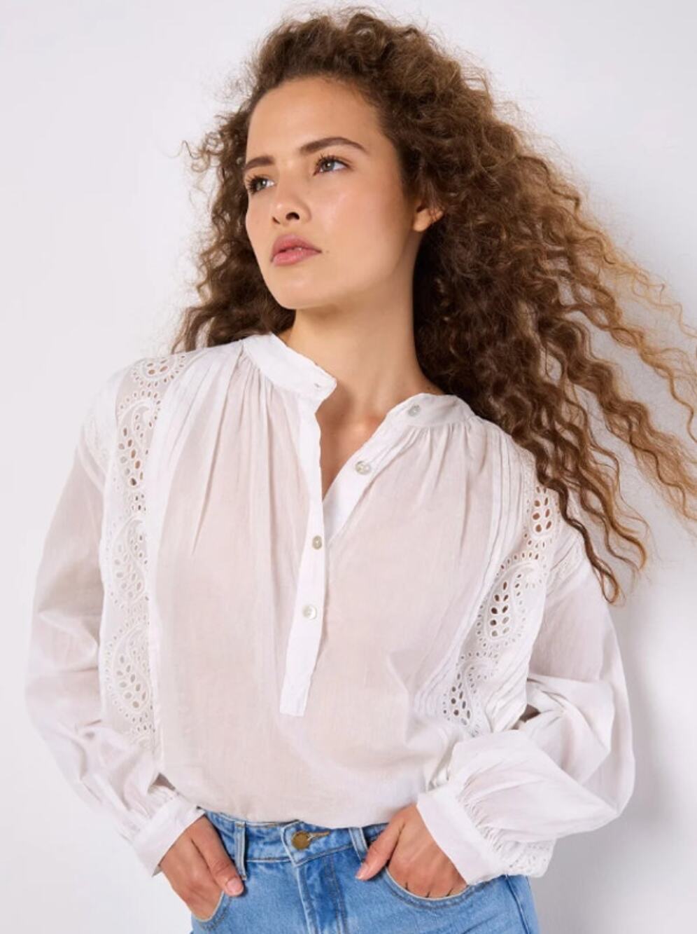 NWT Apricot UK Cameron Broderie Pleat Lace Grandad Collar Oversized Blouse Large